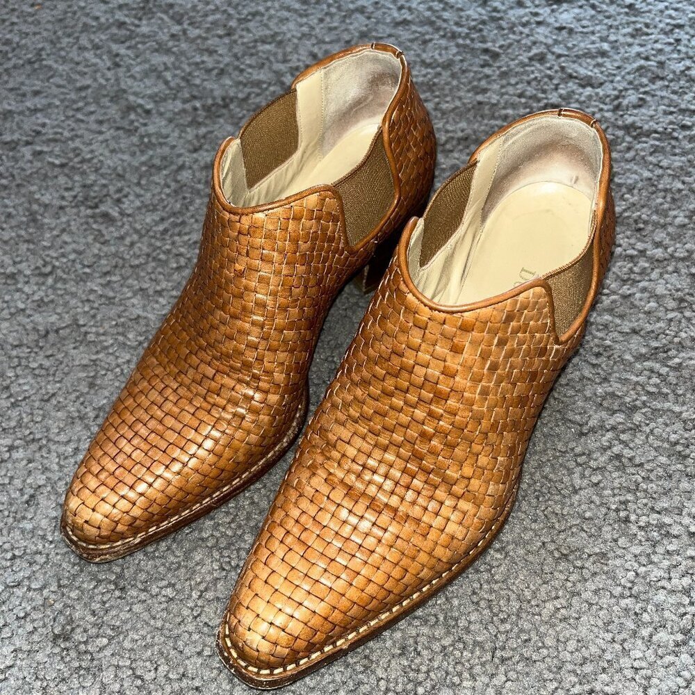 DUCCIO DEL DUCA Milano Cognac Woven Leather Ankle Boot Booties EU35 = US 4.5